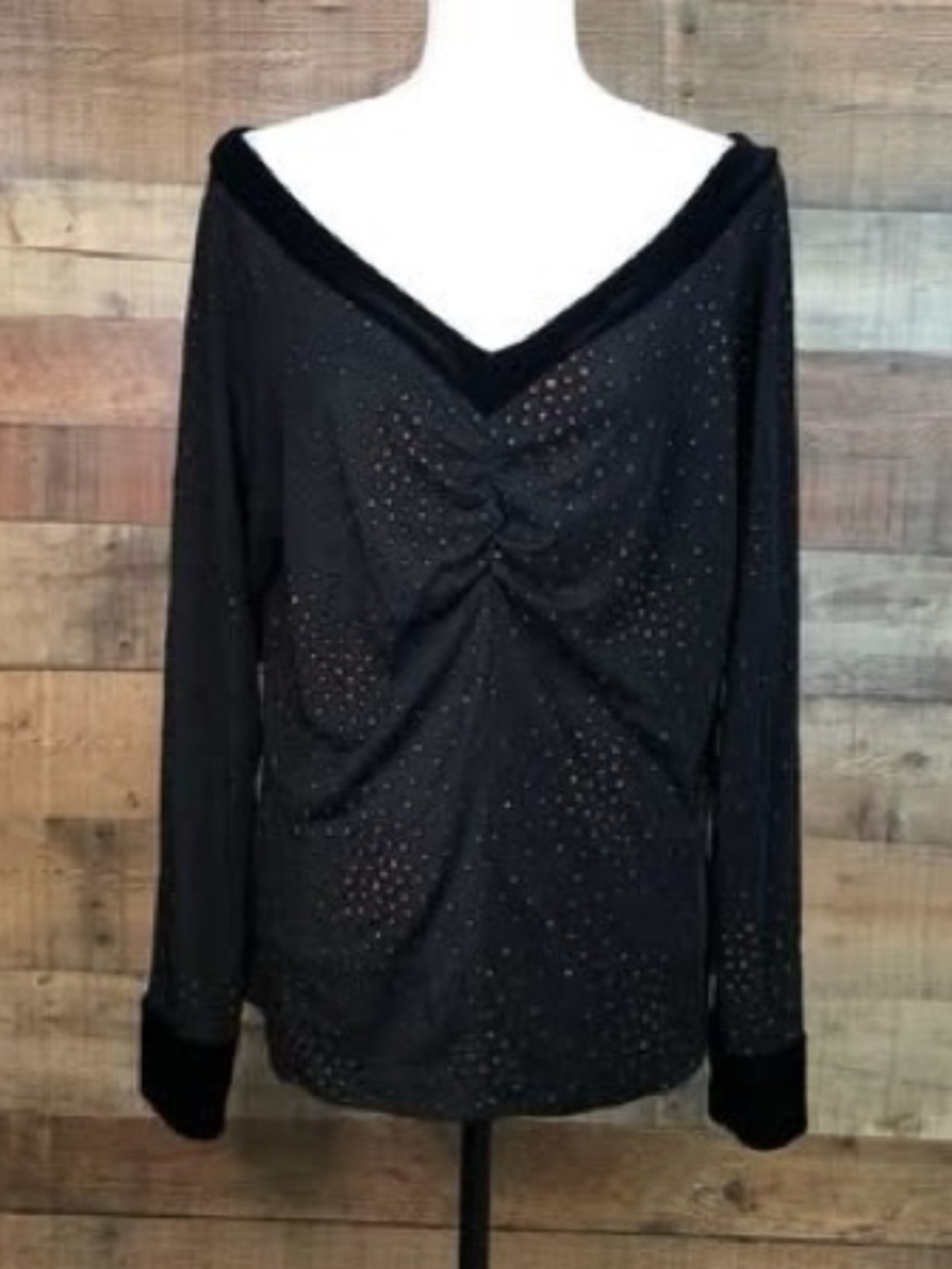 Women's Size XL Donna Boutique Black & Gold Lo-Cut Blouse
